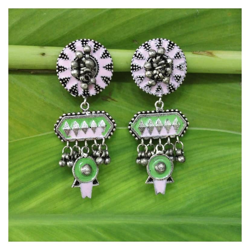 Garvi Gurjari (A Gujarat Govt Enterprise) Handcrafted Oxidized German Silver Earrings (GGCGSEN15) view 2