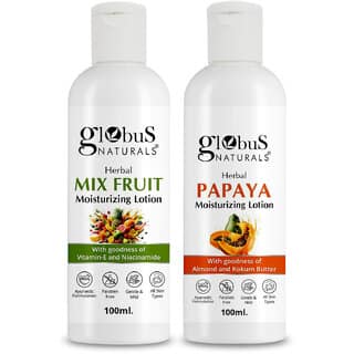 Globus Naturals Body Lotion Combo Set of 2 Mix Fruit Papaya Body Lotion For NonGreasy Lightweight Body Moisturizer for Women Men All Skin Types