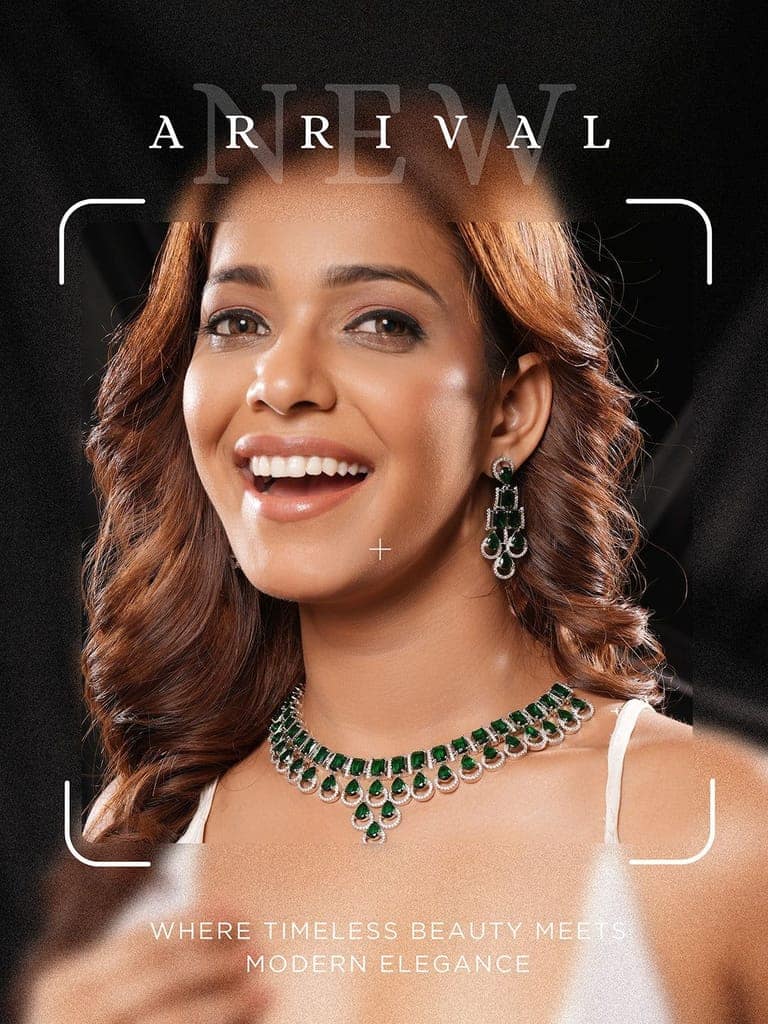 Silver Toned Emerald Green Zircon AD Studded Layered Drop Designer Statement Necklace Jewellery Set view 2
