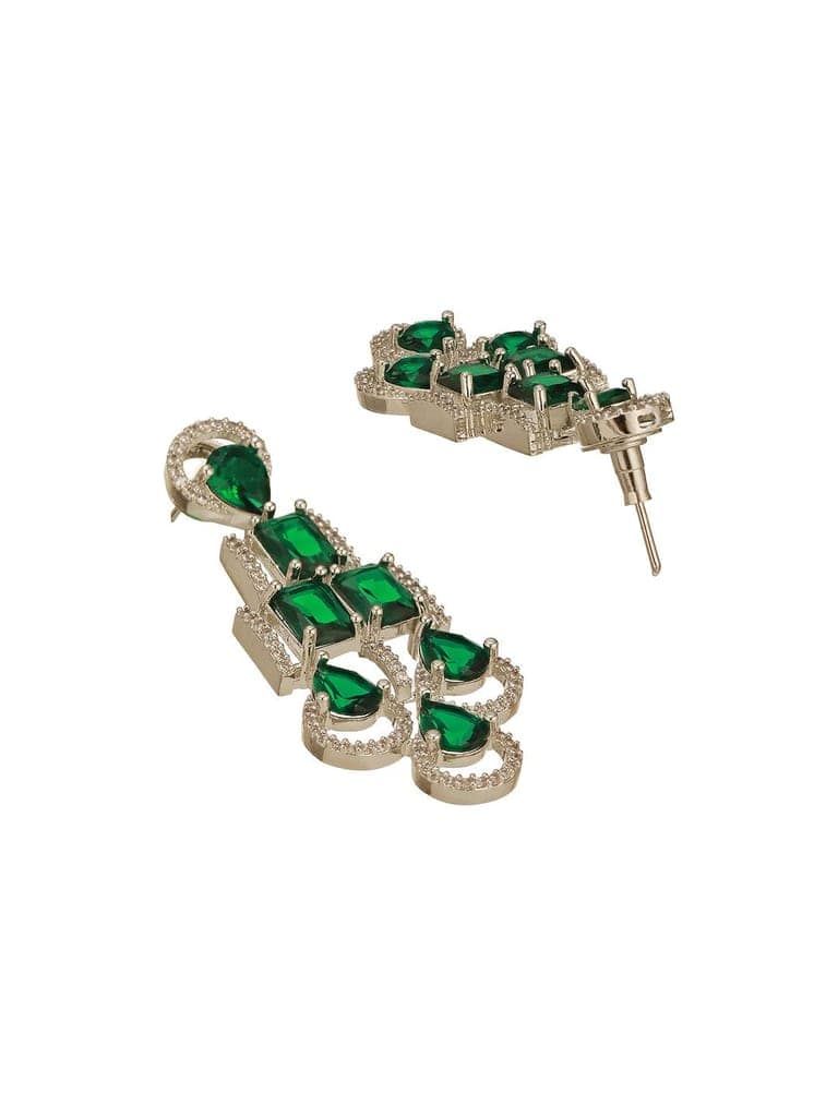 Silver Toned Emerald Green Zircon AD Studded Layered Drop Designer Statement Necklace Jewellery Set view 7