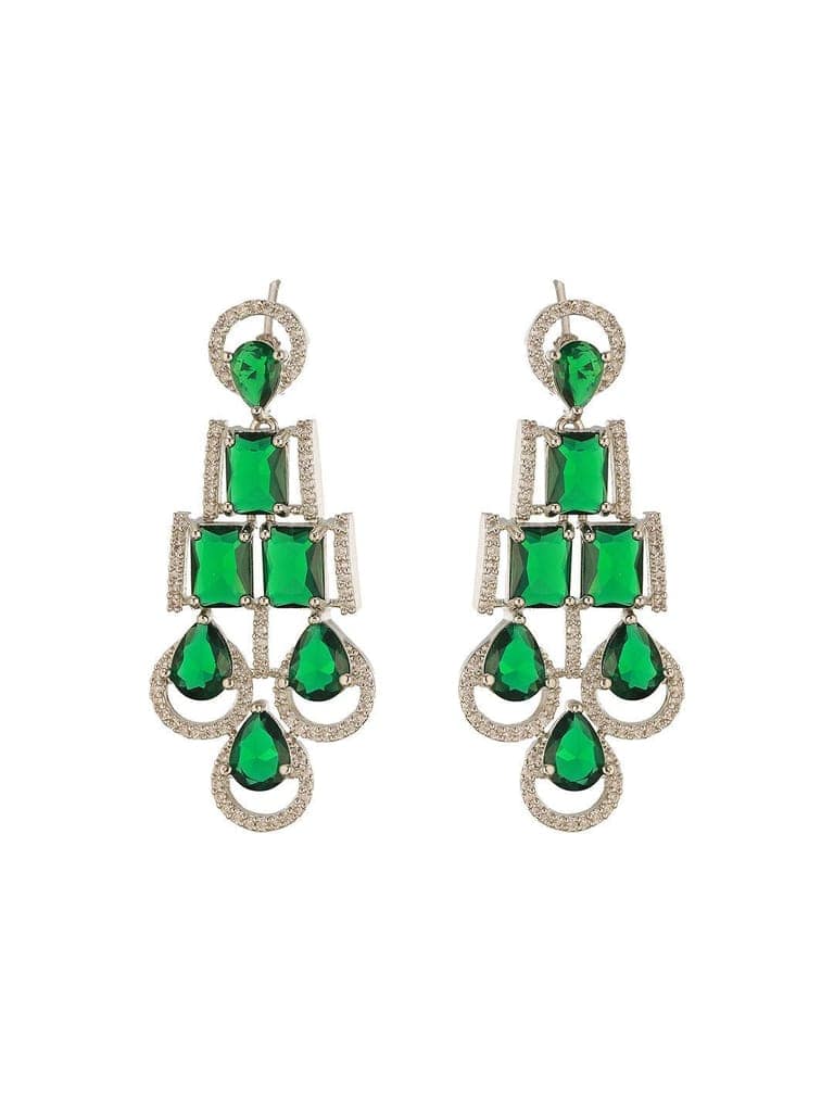 Silver Toned Emerald Green Zircon AD Studded Layered Drop Designer Statement Necklace Jewellery Set view 8