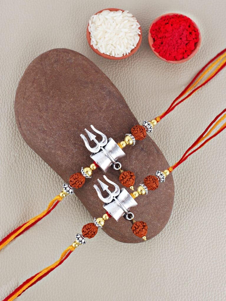 Lucky Jewellery Designer Oxidised Silver Religious Rakhi - Rakshabandhan Shiva Immitation Rudraksh Rakhee Bracelet for Brother/Bhaiya/Bhai/Bhabhi - Pack of 2 (126-JPR1-1972-S-2) view 2