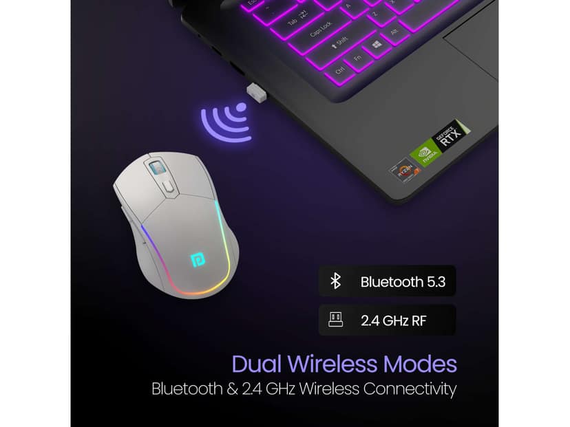 Portronics Toad One Bluetooth Mouse with 2.4 GHz & BT 5.3 Dual Wireless, 6 Buttons, Rechargeable, RGB Lights, Connect 3 Devices, Ergonomic Design for Laptop, Smartphone, Tablet - White view 2