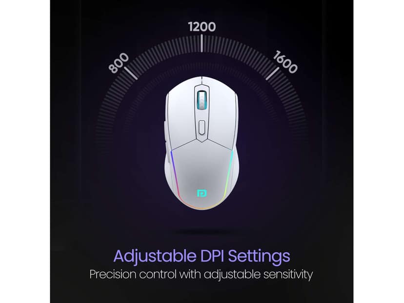 Portronics Toad One Bluetooth Mouse with 2.4 GHz & BT 5.3 Dual Wireless, 6 Buttons, Rechargeable, RGB Lights, Connect 3 Devices, Ergonomic Design for Laptop, Smartphone, Tablet - White view 3