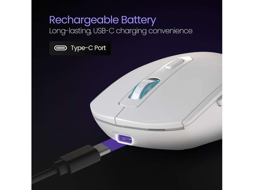 Portronics Toad One Bluetooth Mouse with 2.4 GHz & BT 5.3 Dual Wireless, 6 Buttons, Rechargeable, RGB Lights, Connect 3 Devices, Ergonomic Design for Laptop, Smartphone, Tablet - White view 4
