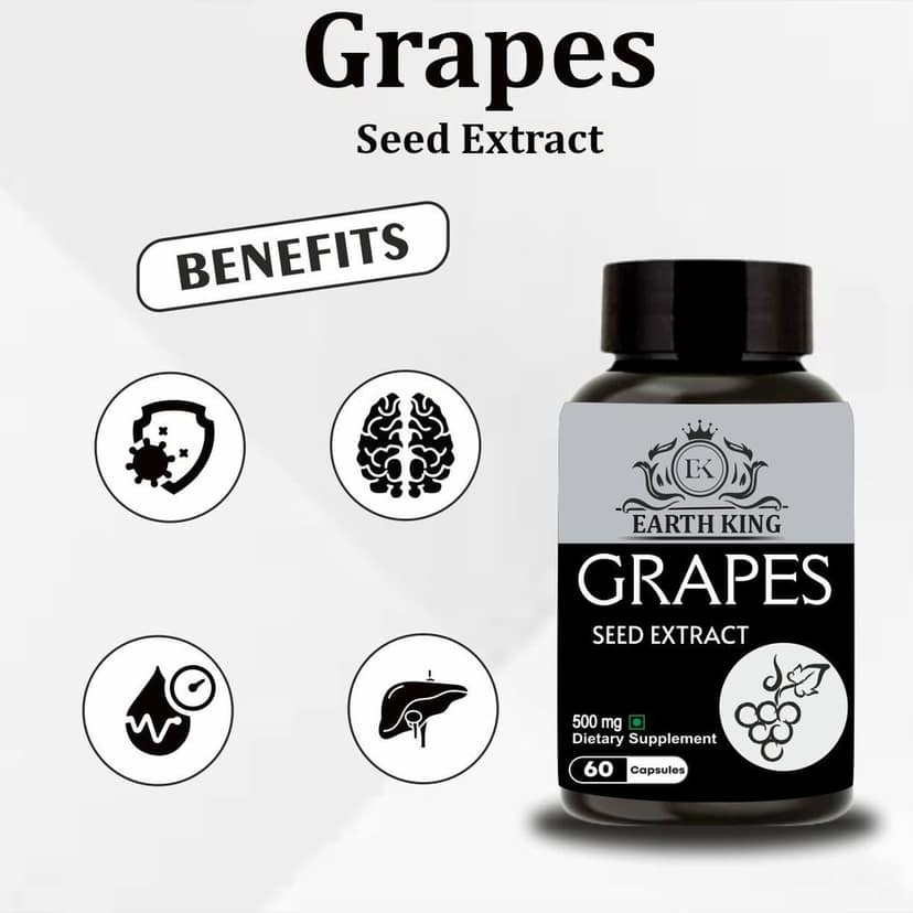EARTH KING Grapes Seed Extract Capsule Supports Strengthens Immunity & Antioxidant Supplement � 500mg 60 Capsules view 2