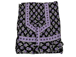 Women's Cotton Nightgown, Purple Floral Print, Knee-Length, Round Neck, Short Sleeves,