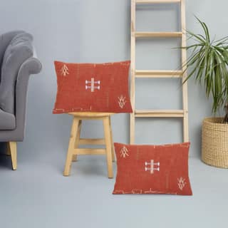 Indihomecraft Brick Red Cushion Cover Hand Woven Cactus Inspired Decorative Boho Cushion Cover for Sofa Couch Swing Chair Living Room & Bedroom 14 x 20 Inches, Set of 2
