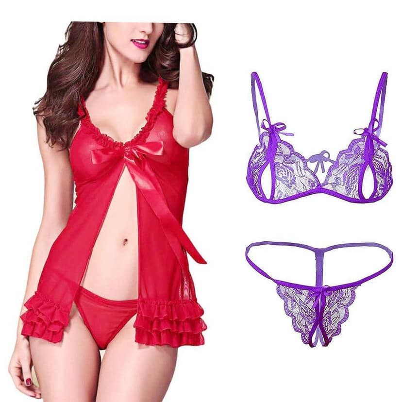 Net babydoll Nightdress bra panty set women girls Pack 2 view 6