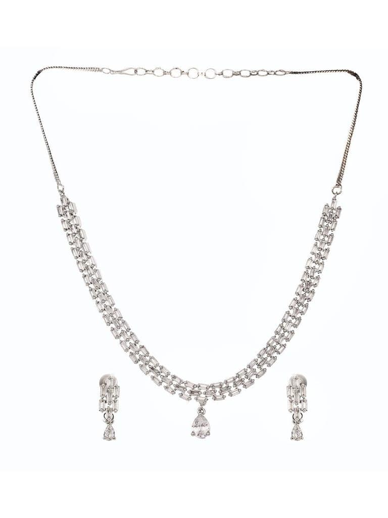 White Rhodium Plated AD studded Necklace Earrings Jewellery Set view 2