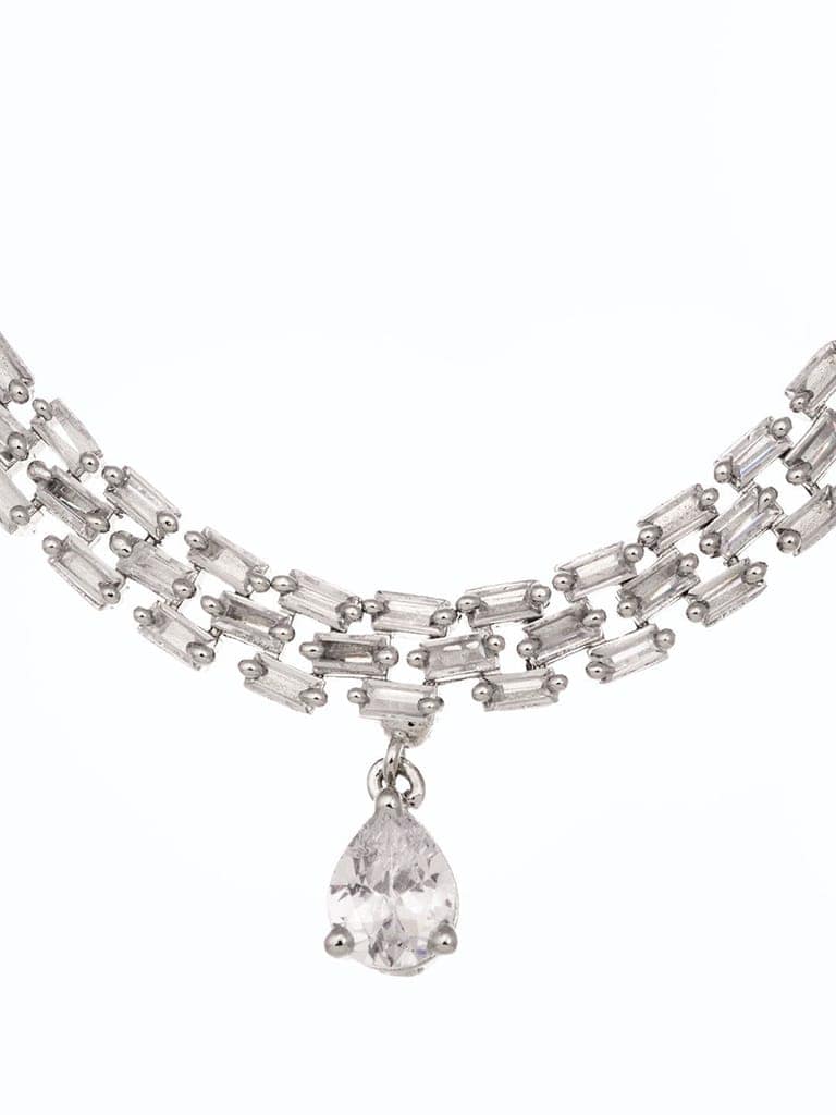 White Rhodium Plated AD studded Necklace Earrings Jewellery Set view 4