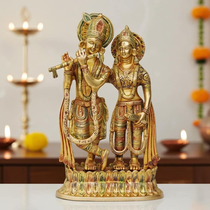 Brass Radha Krishna Idol - Traditional Religious Showpiece, Height : 12.8 Inch (BSMAS688 A) view 2
