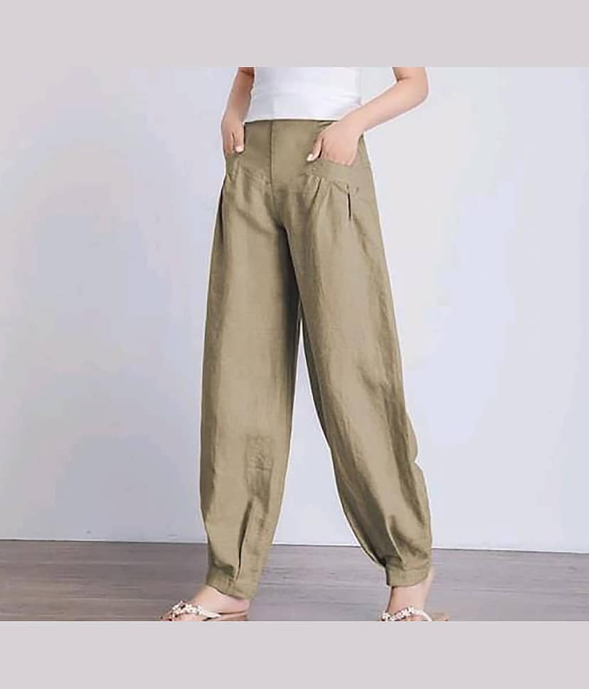 OuterWear Pack of 1 Cotton Blend Regular Women's Casual Pants ( Beige )