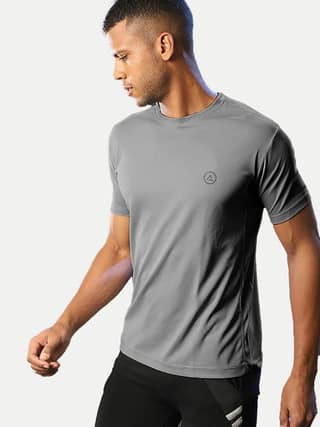 Men Grey Polyester Active Crew Neck T-Shirt