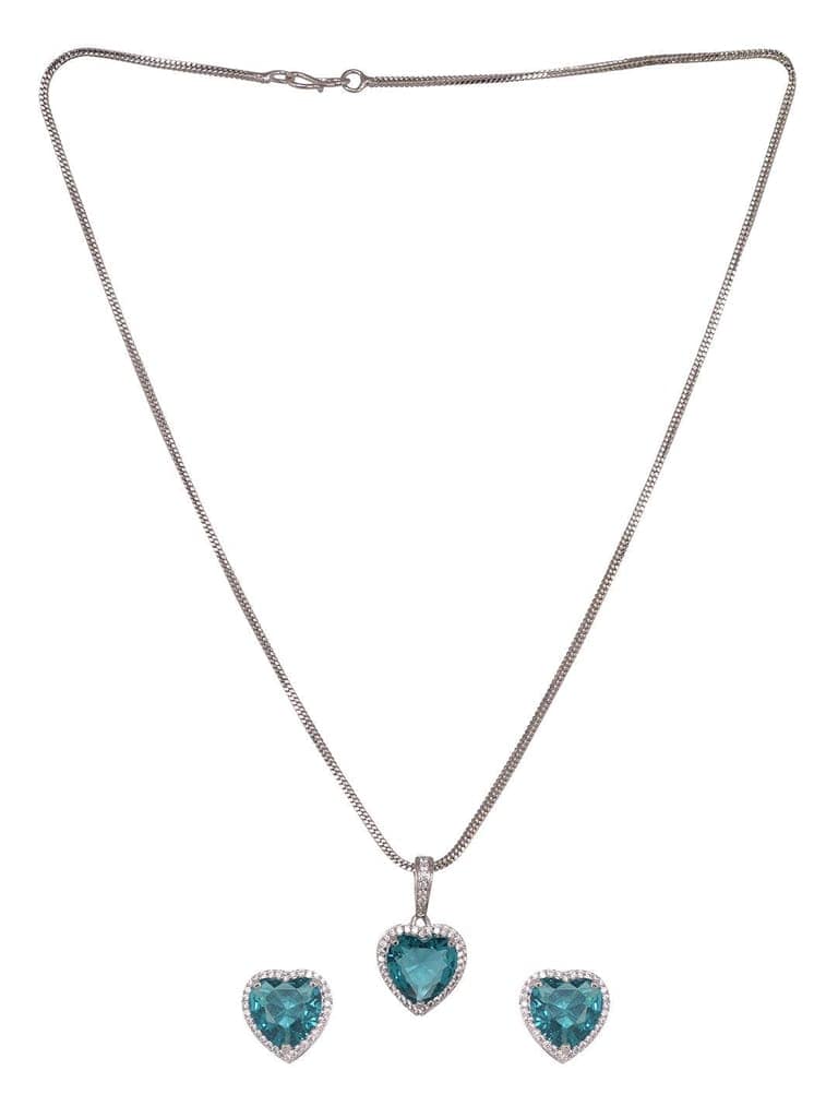 Silver Palted Blue AD Studded Heart Shaped Pendant Earrings Locket Jewellery Set view 3