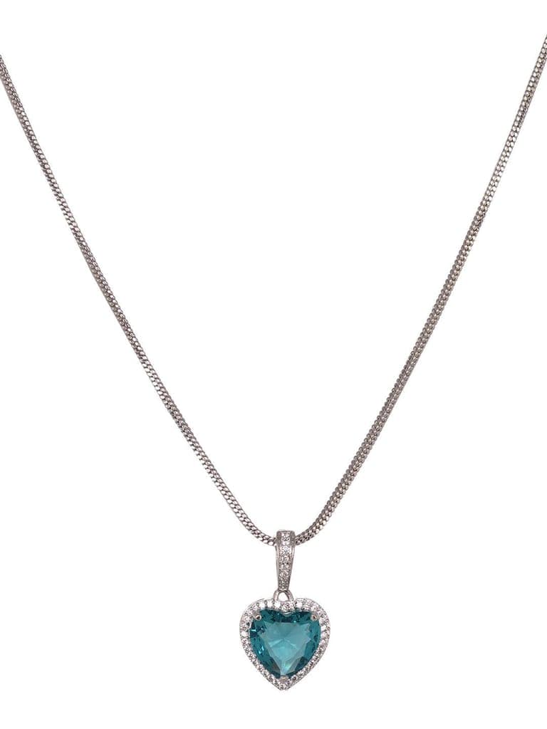 Silver Palted Blue AD Studded Heart Shaped Pendant Earrings Locket Jewellery Set view 4