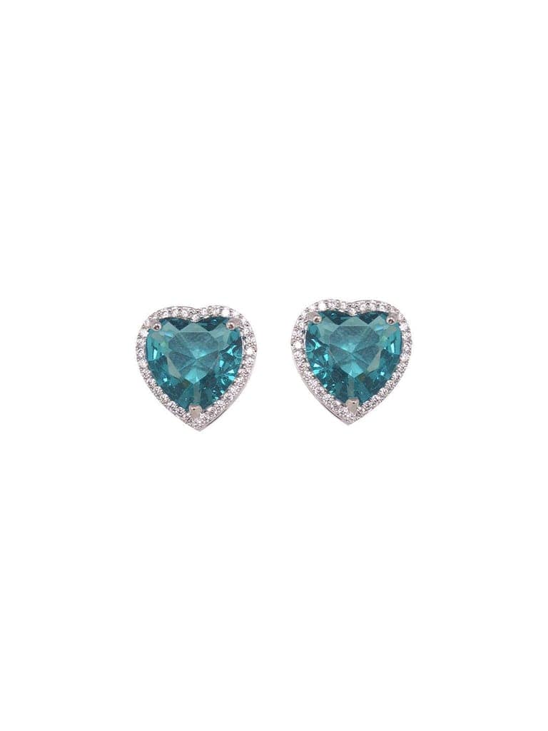 Silver Palted Blue AD Studded Heart Shaped Pendant Earrings Locket Jewellery Set view 5