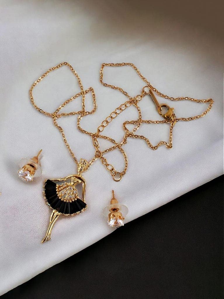Lucky Jewellery Fashion Pendant Locket With Studs Long Chain Black Color Gold Plated Rhinestones Dancing Doll Pendants Chains Western Valentine Gifts Birthday For Girls & Women (275-CHL1S-1275-BL) view 3