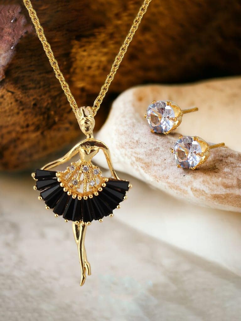 Lucky Jewellery Fashion Pendant Locket With Studs Long Chain Black Color Gold Plated Rhinestones Dancing Doll Pendants Chains Western Valentine Gifts Birthday For Girls & Women (275-CHL1S-1275-BL) view 4