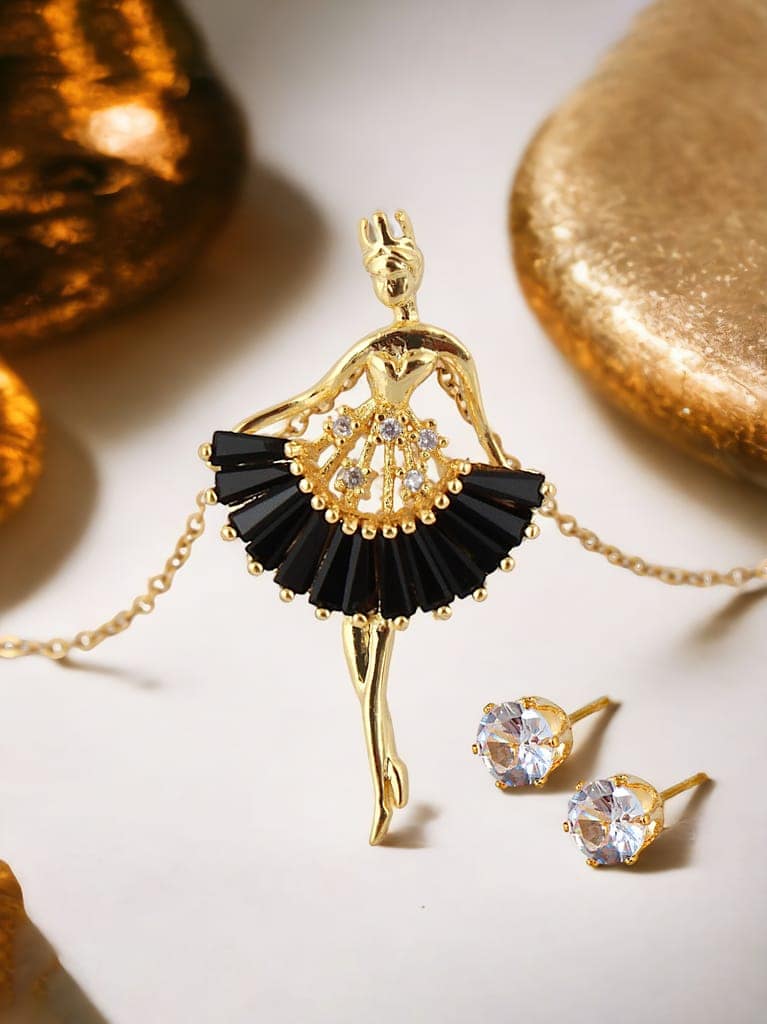 Lucky Jewellery Fashion Pendant Locket With Studs Long Chain Black Color Gold Plated Rhinestones Dancing Doll Pendants Chains Western Valentine Gifts Birthday For Girls & Women (275-CHL1S-1275-BL) view 5