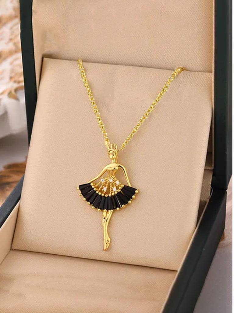 Lucky Jewellery Fashion Pendant Locket With Studs Long Chain Black Color Gold Plated Rhinestones Dancing Doll Pendants Chains Western Valentine Gifts Birthday For Girls & Women (275-CHL1S-1275-BL) view 7