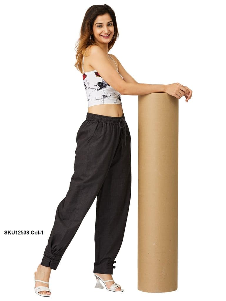 Women's Solid Cotton Harem Pants with Floral Print Spaghetti Strap Crop Top view 3