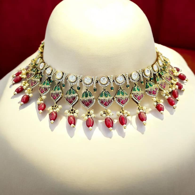 Ethnic Plated Kundan Meenakari Pearl Beads Necklace Set By Dia Art Jewels view 2