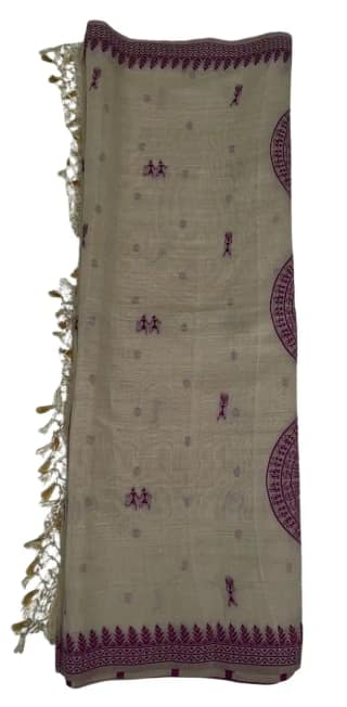 Saura Art Cotton Saree Beige Purple Mandala Medallion
