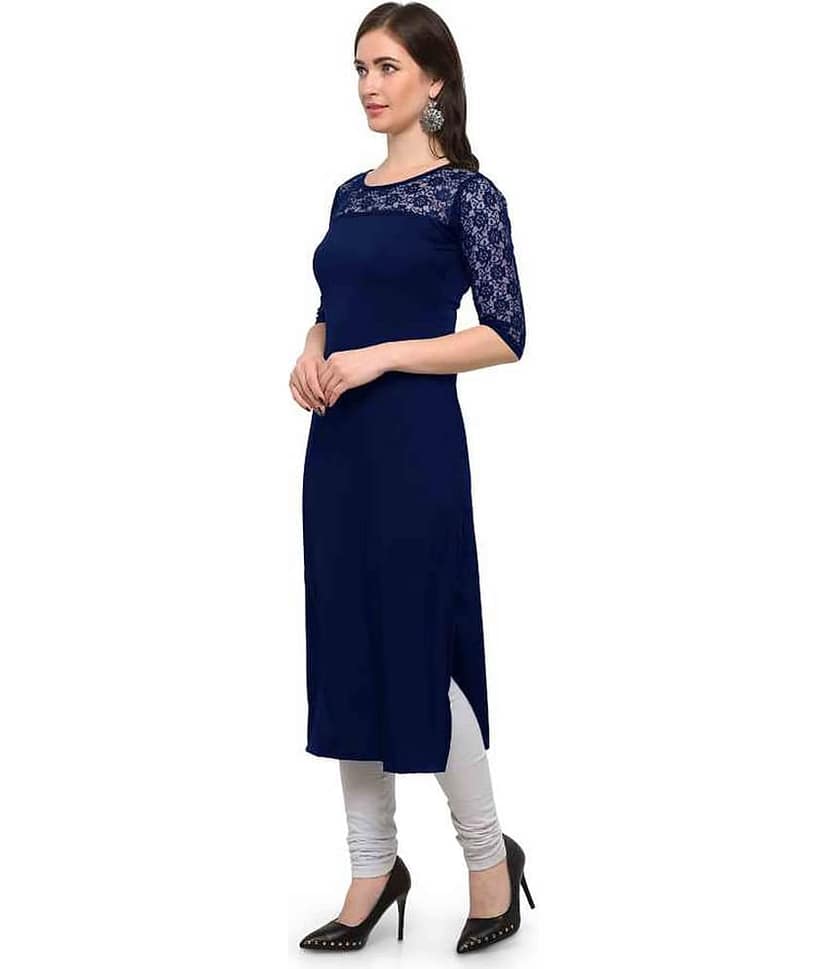Dream Beauty Fashion - Navy Crepe Women's Straight Kurti ( Pack of 1 ) view 2