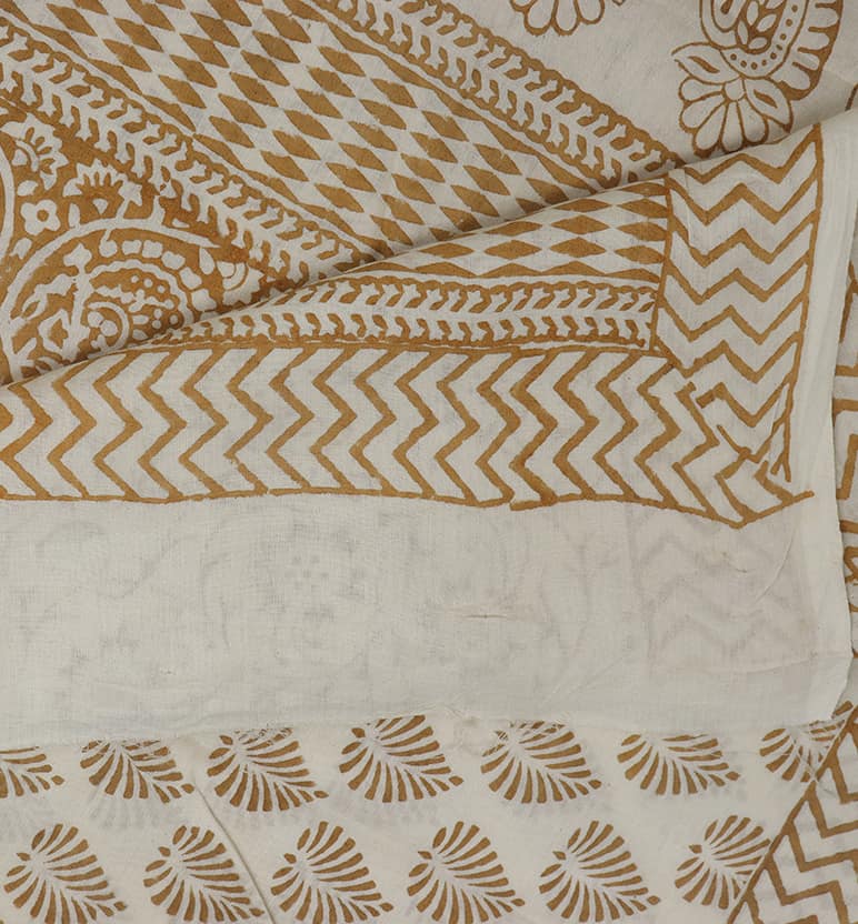 Handcrafted Bagh Print Mulmul Cotton Saree view 6