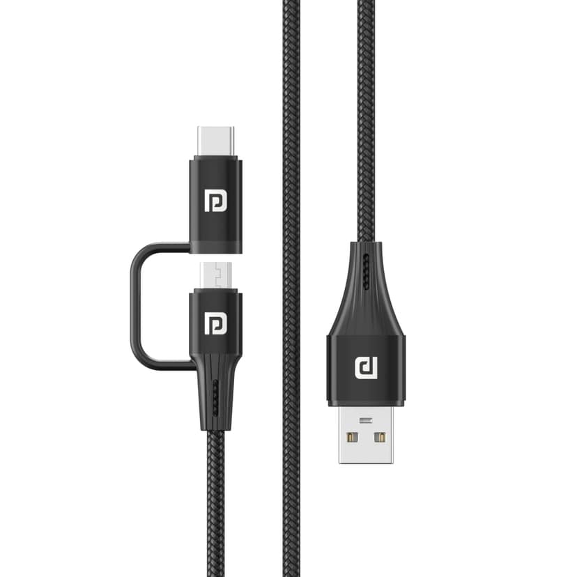 Portronics Konnect J7 20W Fast Charging Cable with Dual Output (Type C + Micro USB), Changeable Metallic Heads, 480 Mbps Data Transfer, 1M Cable Length view 2