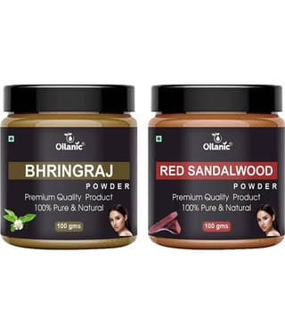 Oilanic 100% Pure Bhringraj Powder & Red Sandalwood Powder -Skin Hair Mask 200 g Pack of 2