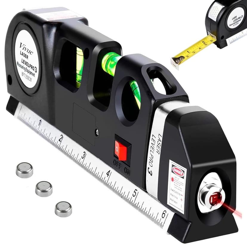 ARJ Laser Level Line Tool, Multipurpose level Kit Standard Cross Line leveler Beam tool with Metric Rulers 8ft/2.5M for Picture Hanging, Cabinets Tile Walls, Measurement tool Device