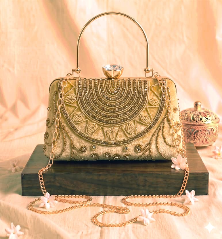 Zari Embroidered Velvet Box Clutch
