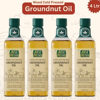 JustPressed Wood Pressed Groundnut Oil, Premium Cold Pressed Groundnut Oil, Pure & Natural Multipurpose Oil, Edible Cold Pressed Oil Extracted On Wooden Churner, 4L