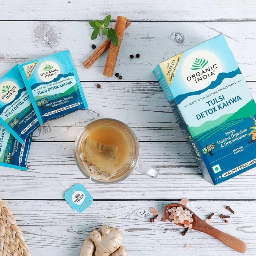 A TATA Product - Organic India Tulsi Detox Kahwa - 25 Tea Bags, Helps Improve Digestion & Detoxification, Rich in Antioxidants, Made with Tulsi, Ginger, Clove, and Green Tea view 3