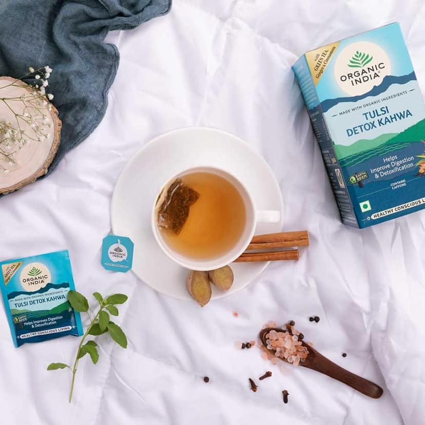 A TATA Product - Organic India Tulsi Detox Kahwa - 25 Tea Bags, Helps Improve Digestion & Detoxification, Rich in Antioxidants, Made with Tulsi, Ginger, Clove, and Green Tea view 4