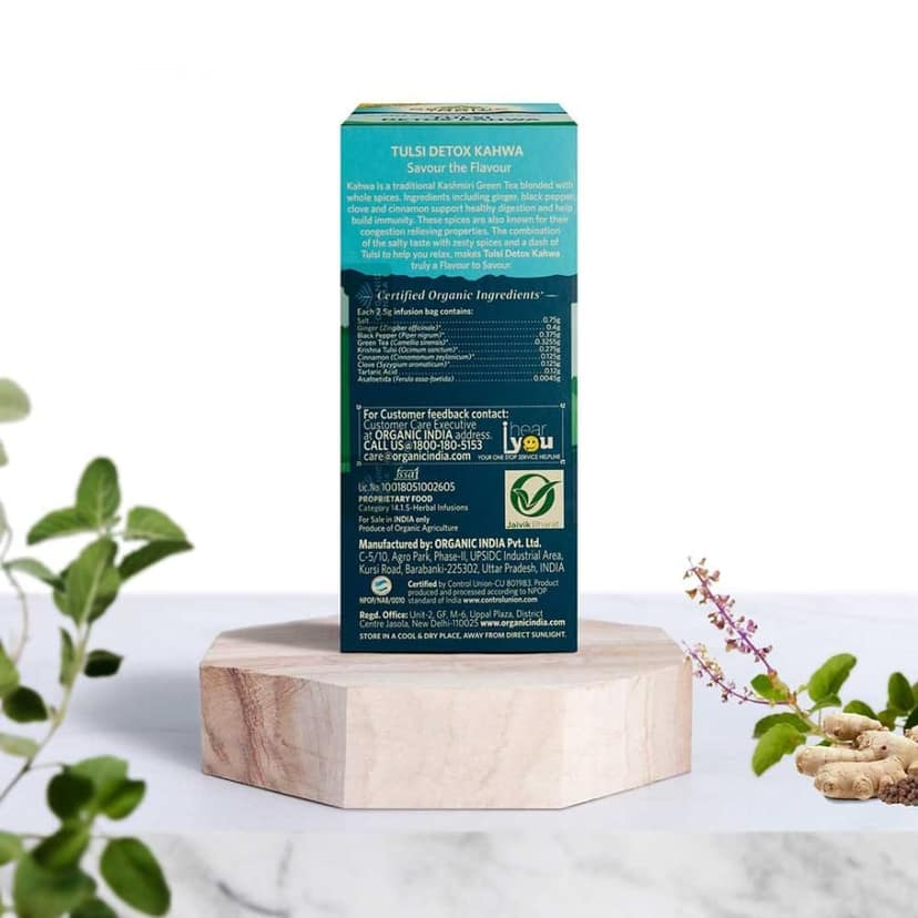 A TATA Product - Organic India Tulsi Detox Kahwa - 25 Tea Bags, Helps Improve Digestion & Detoxification, Rich in Antioxidants, Made with Tulsi, Ginger, Clove, and Green Tea view 5