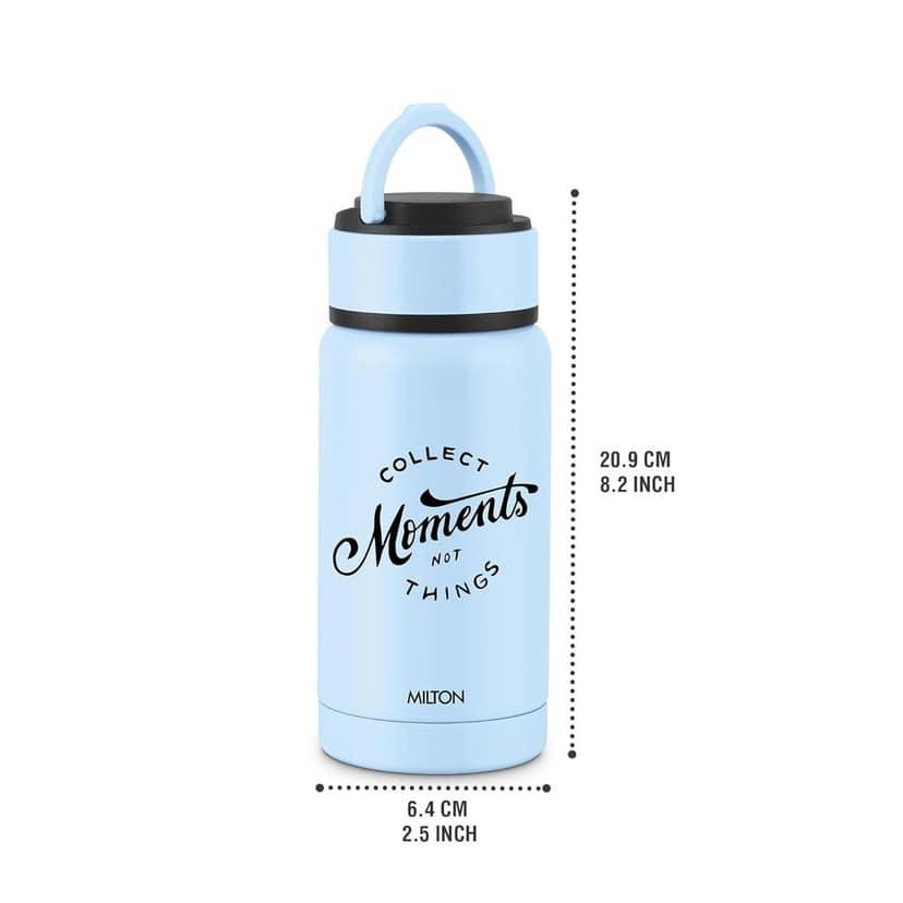 Milton Tiny 350 Thermosteel Water Bottle 330 ml Stainless Steel, Long Hours Hot and Cold, Leak Proof Lid, Easy to Carry, ISI Certified I Vacuum Insulated I for Office, Gym, School I Light Blue view 2