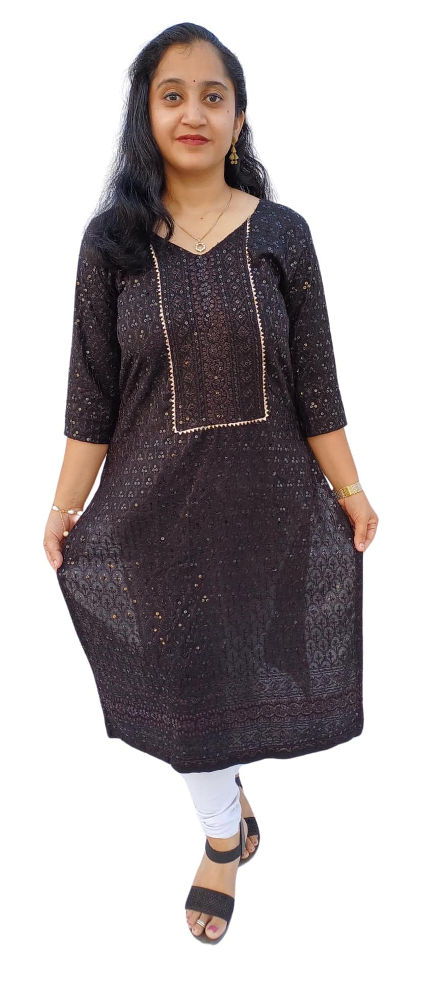 Mom and Me Rayon Chikankari Kurta/Kurti for Women, Soft, Casual Wear, No Bottom, Colours: Black, Maroon, Navy Blue, Pink, Red, White, Yellow, Sizes: S, M, L, XL, 2XL, 3XL (Medium, Black)