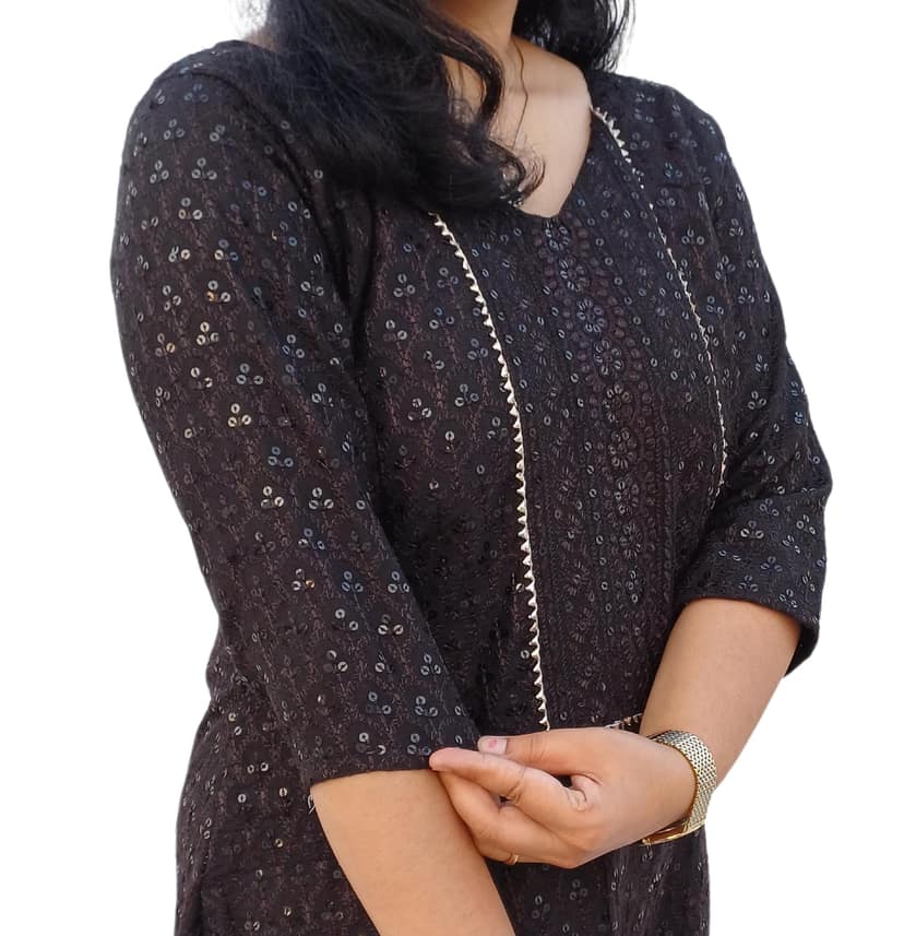 Mom and Me Rayon Chikankari Kurta/Kurti for Women, Soft, Casual Wear, No Bottom, Colours: Black, Maroon, Navy Blue, Pink, Red, White, Yellow, Sizes: S, M, L, XL, 2XL, 3XL (Medium, Black) view 2
