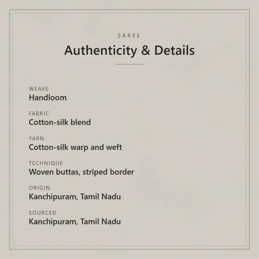 Handwoven Kanchipuram Cotton-Silk Saree in Tan with Blue Striped Border view 6
