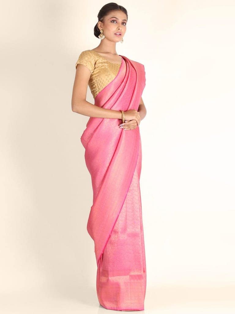 Alluring Pink Brocade Silk Saree view 3