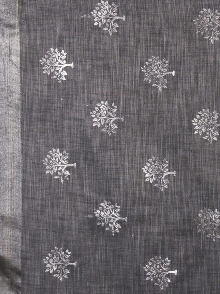 Grey Linen Saree With Foil Print view 3