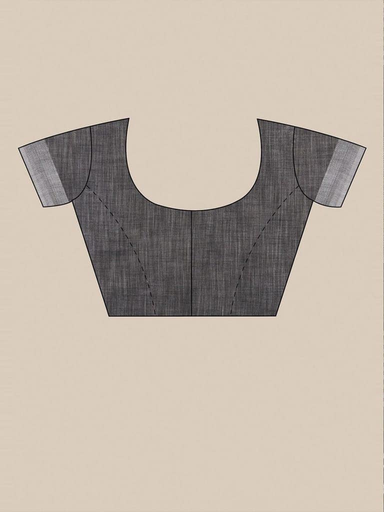 Grey Linen Saree With Foil Print view 5