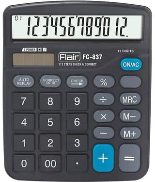 Flair 8901765144218 Fc-837 Basic Calculator For Home & Office Use (Black) Financial Calculator (12 Digit)