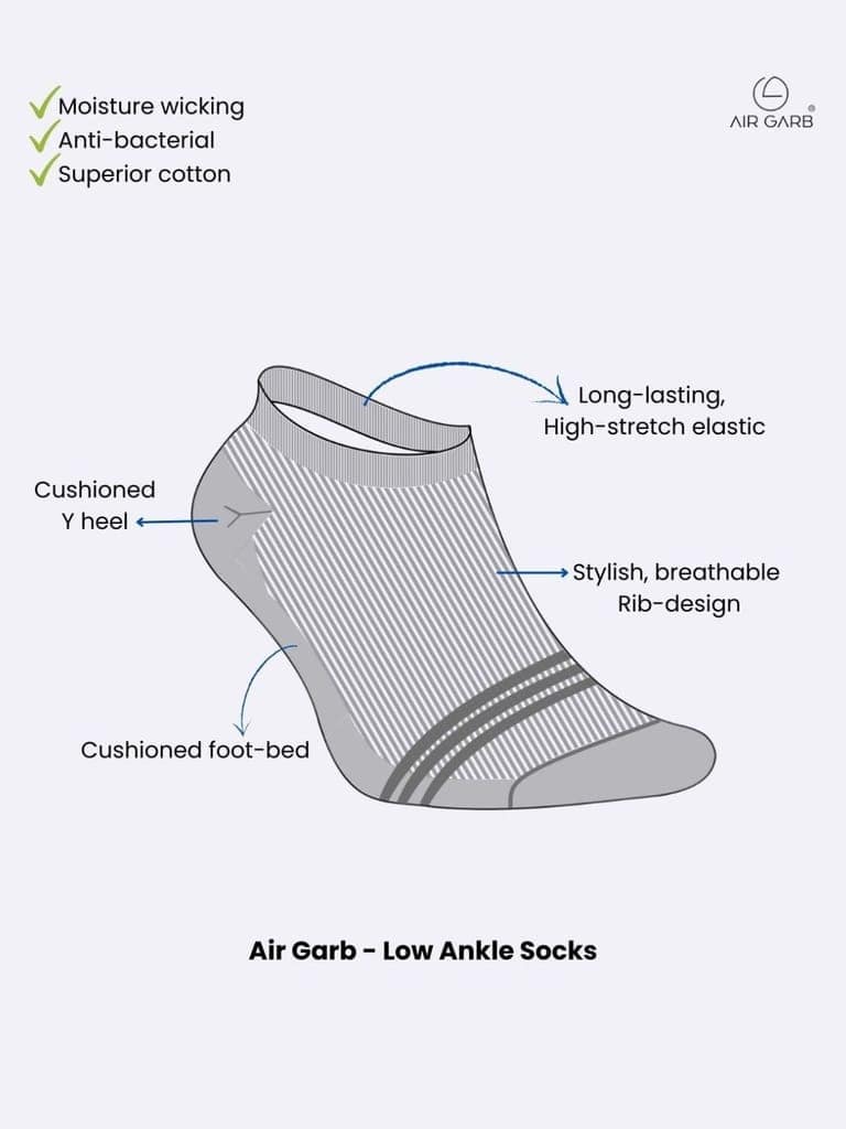 Cotton Ankle Socks for Men and Women - Ash/ Dark Grey view 5