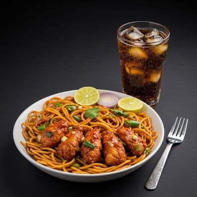 Chicken Noodles + Chicken Manchurian + Soft Drink 400 Ml