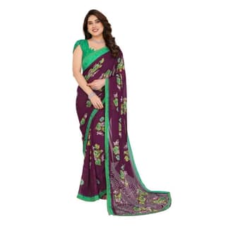 womens georgette printed saree with unstitched blouse 5mtr maroon pid62549