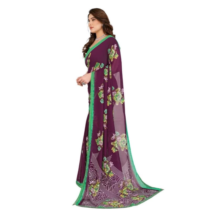 womens georgette printed saree with unstitched blouse 5mtr maroon pid62549 view 2